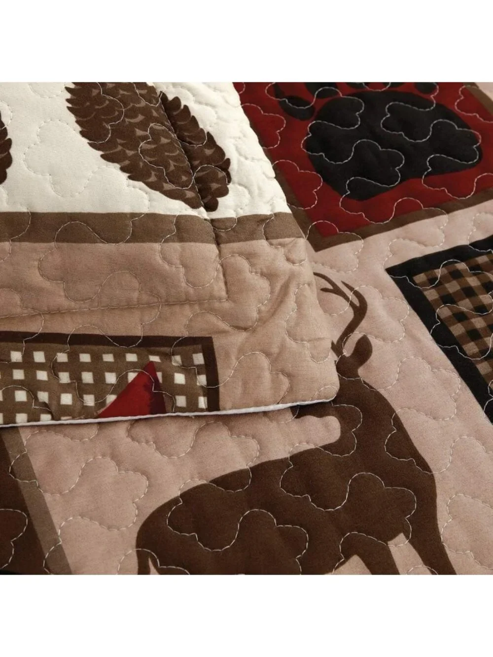 Reversible Rustic Lodge Quilt Set King Size - Moose Bear Cabin Bedding, 3 Pcs